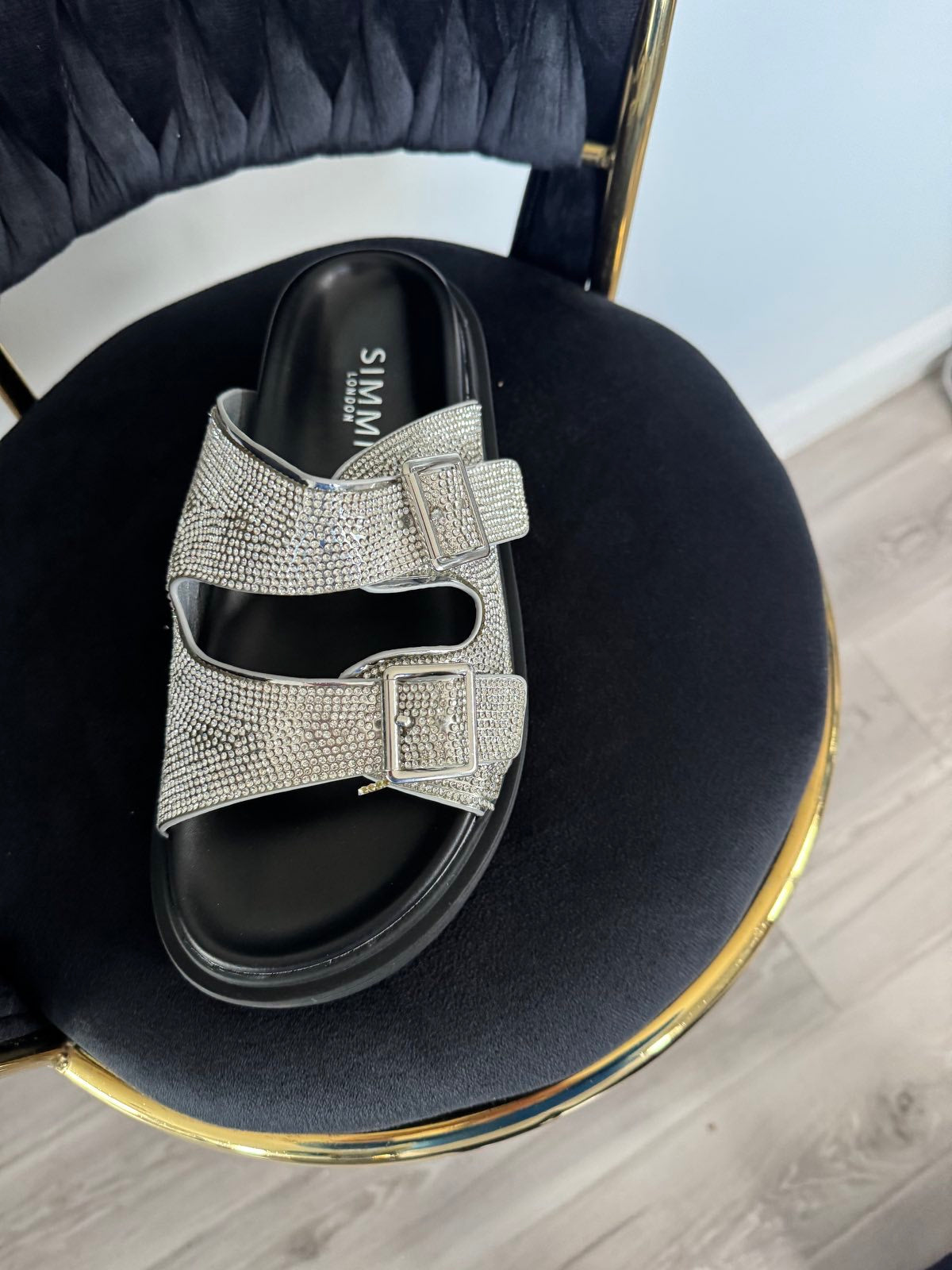 Diamanté double strap slider sandal