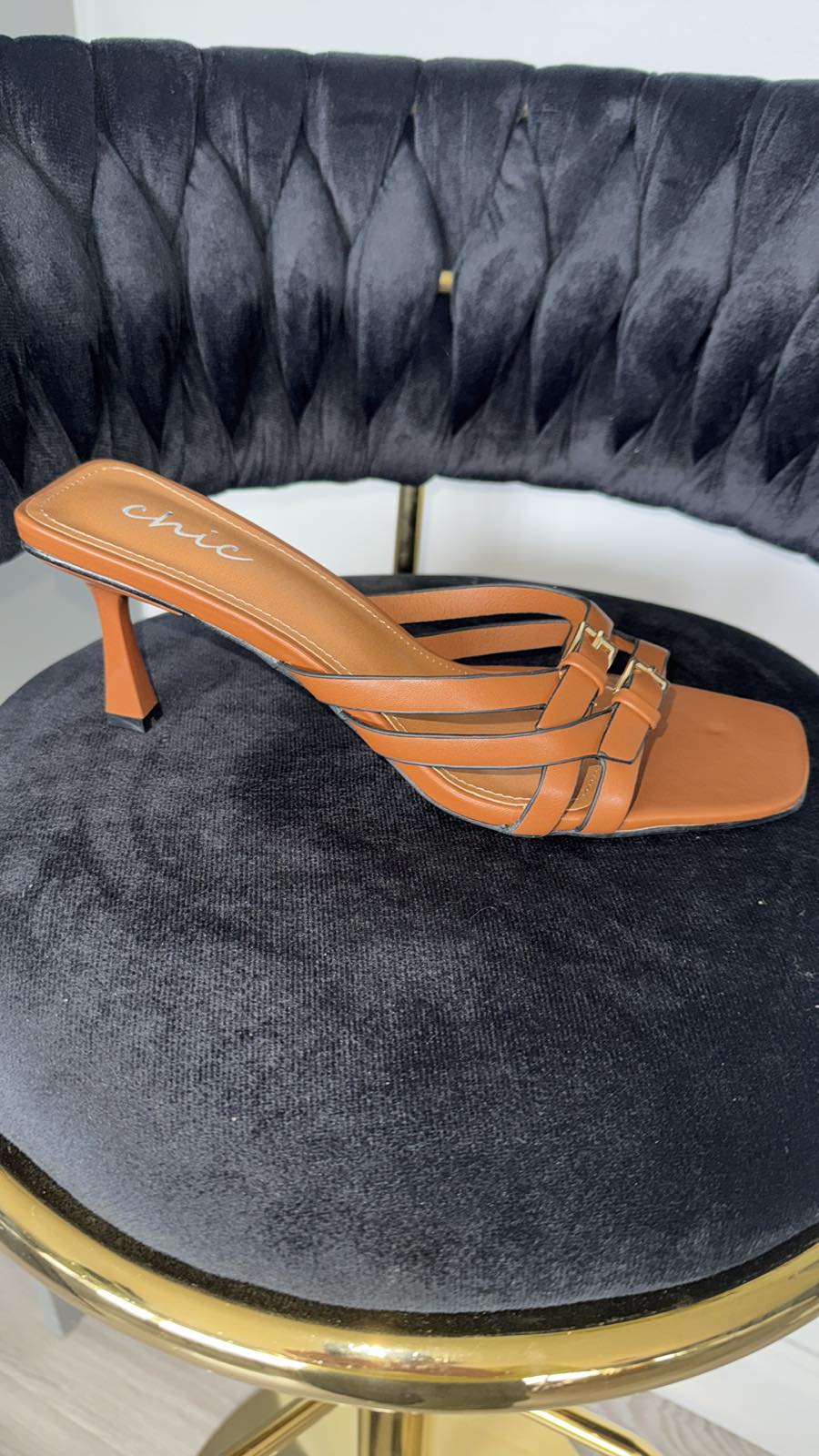 Strappy kitten heel mule
