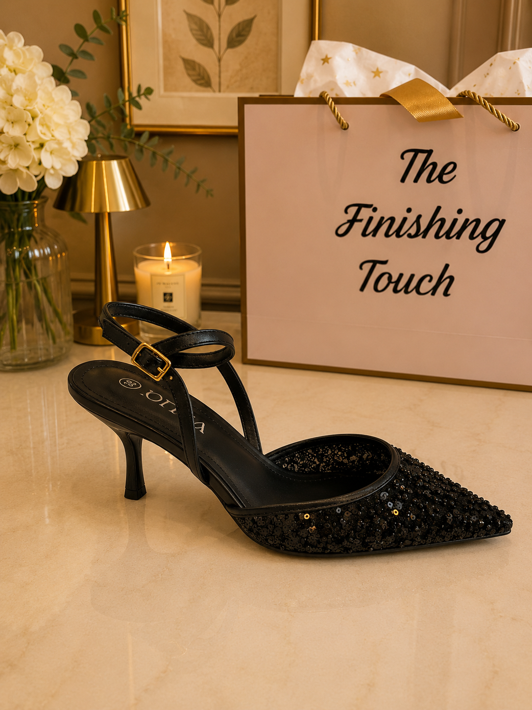 Sequin slingback heel