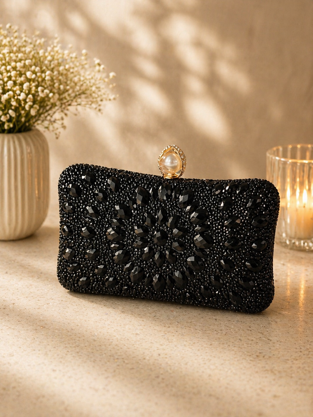 Black Rhinestone Evening Clutch Bag