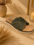 Olive Green Mesh Comfort Slide Sandals