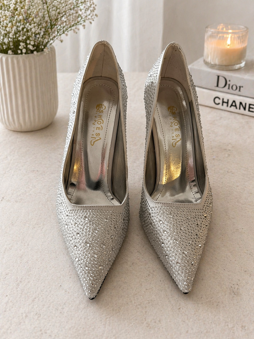Diamanté Embellished Pointed High Heel