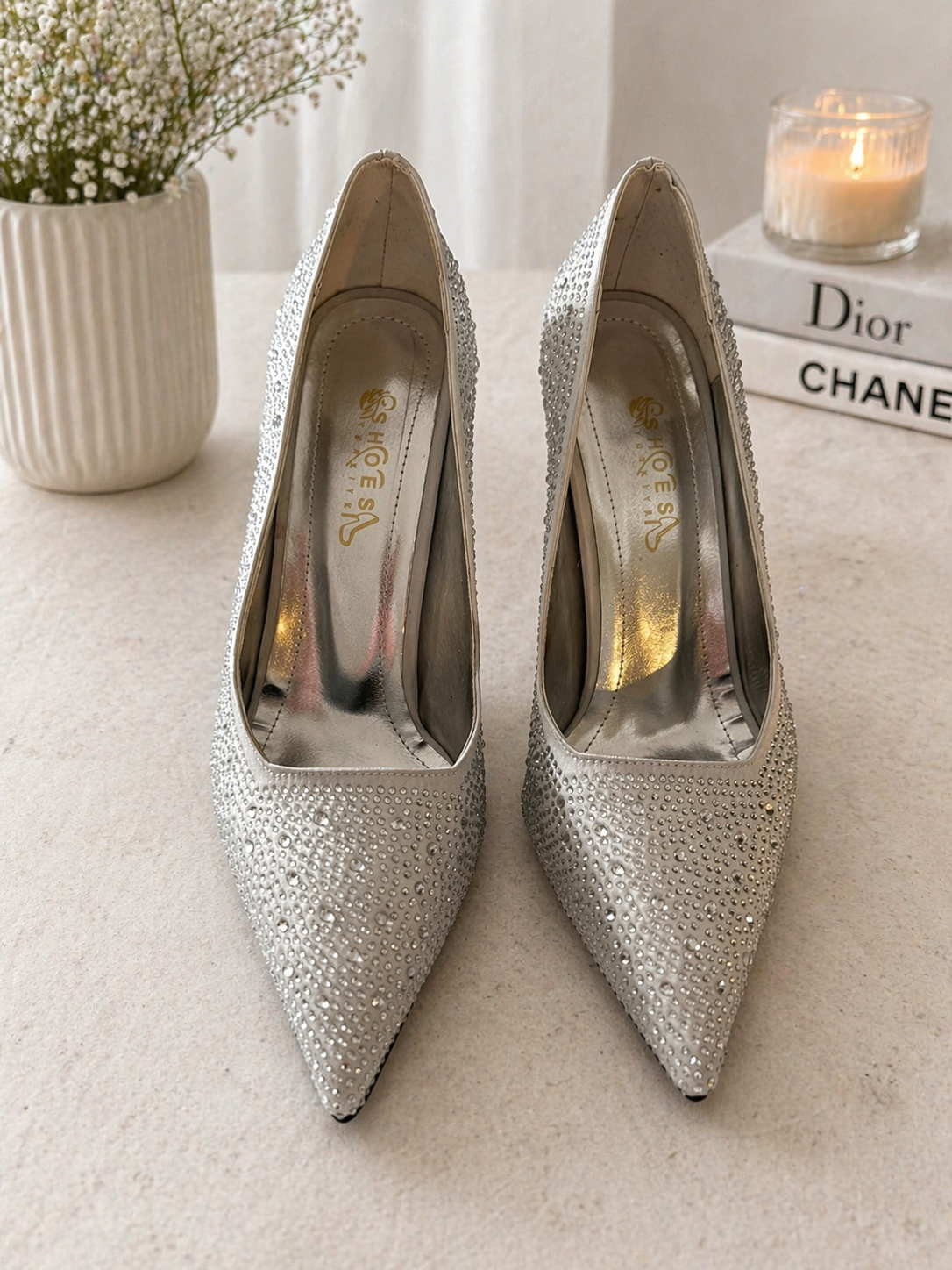 Diamanté Embellished Pointed High Heel