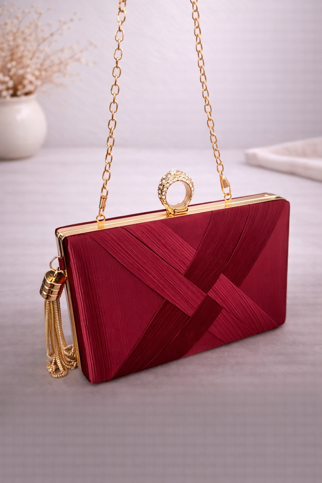 Elegant Clutch Handbag with Ring Clasp