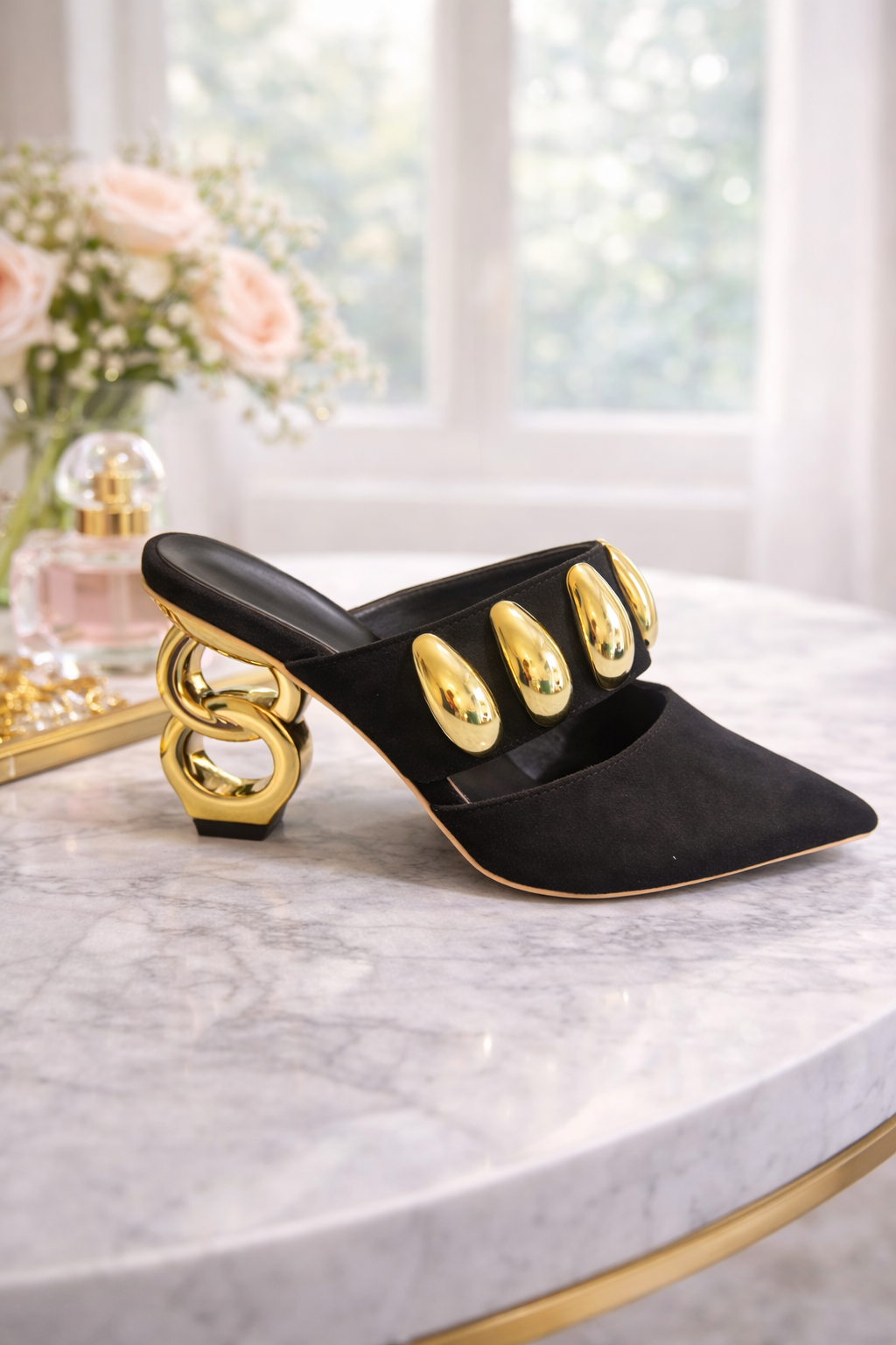 black fancy low heel