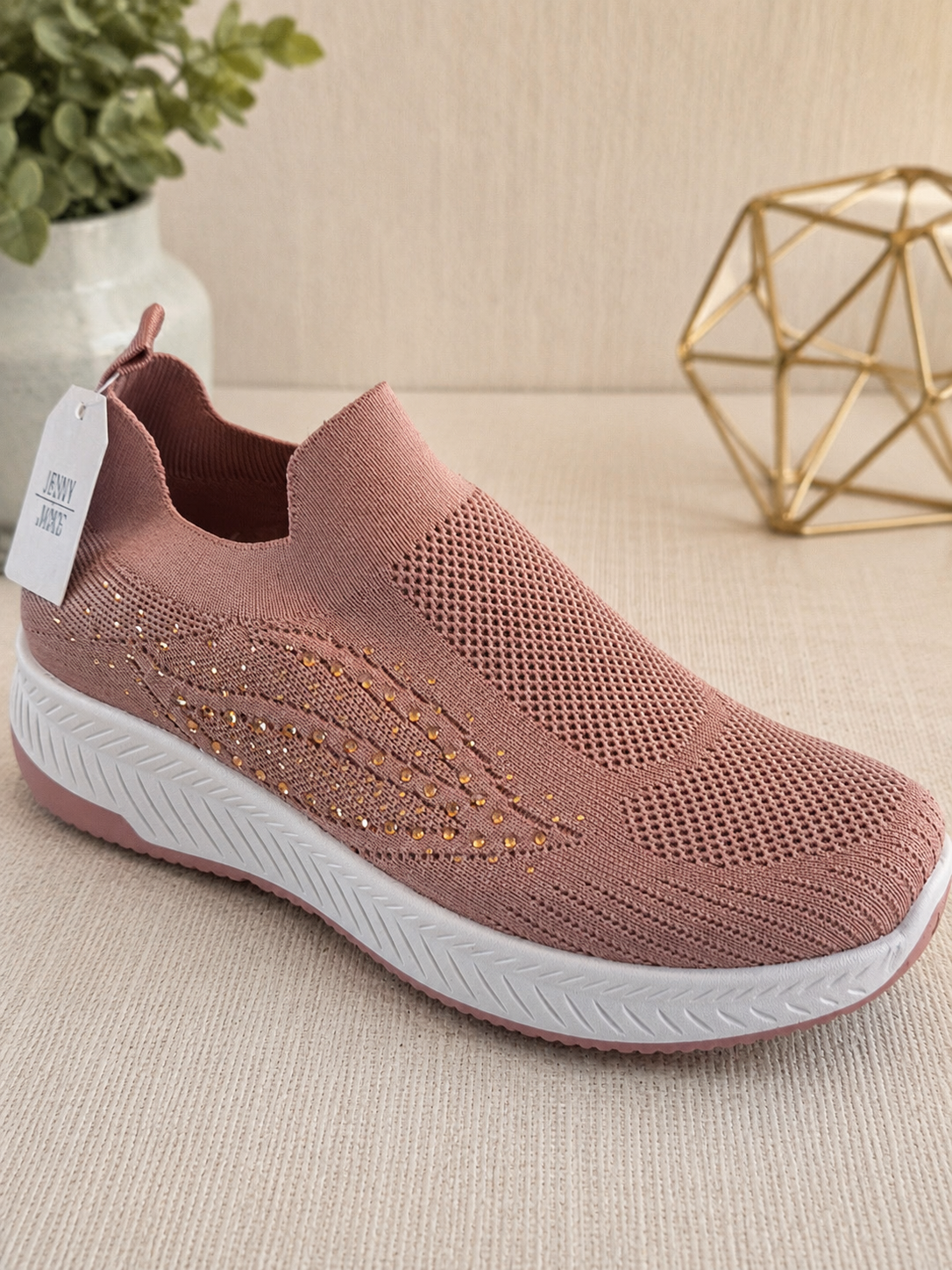 Pink slip on diamanté trainer
