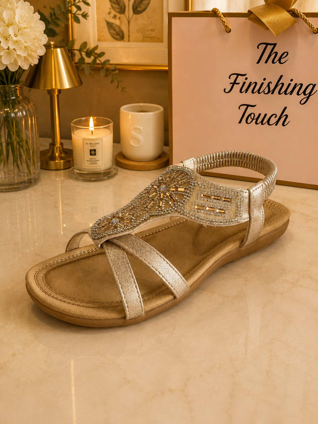 Metallic diamanté sandals