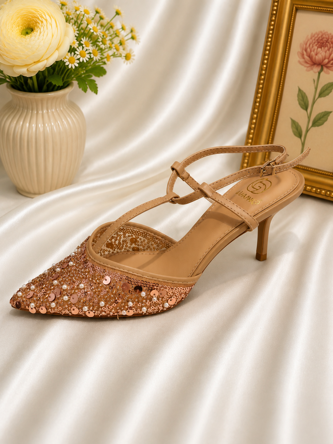 Sequin detail low heel