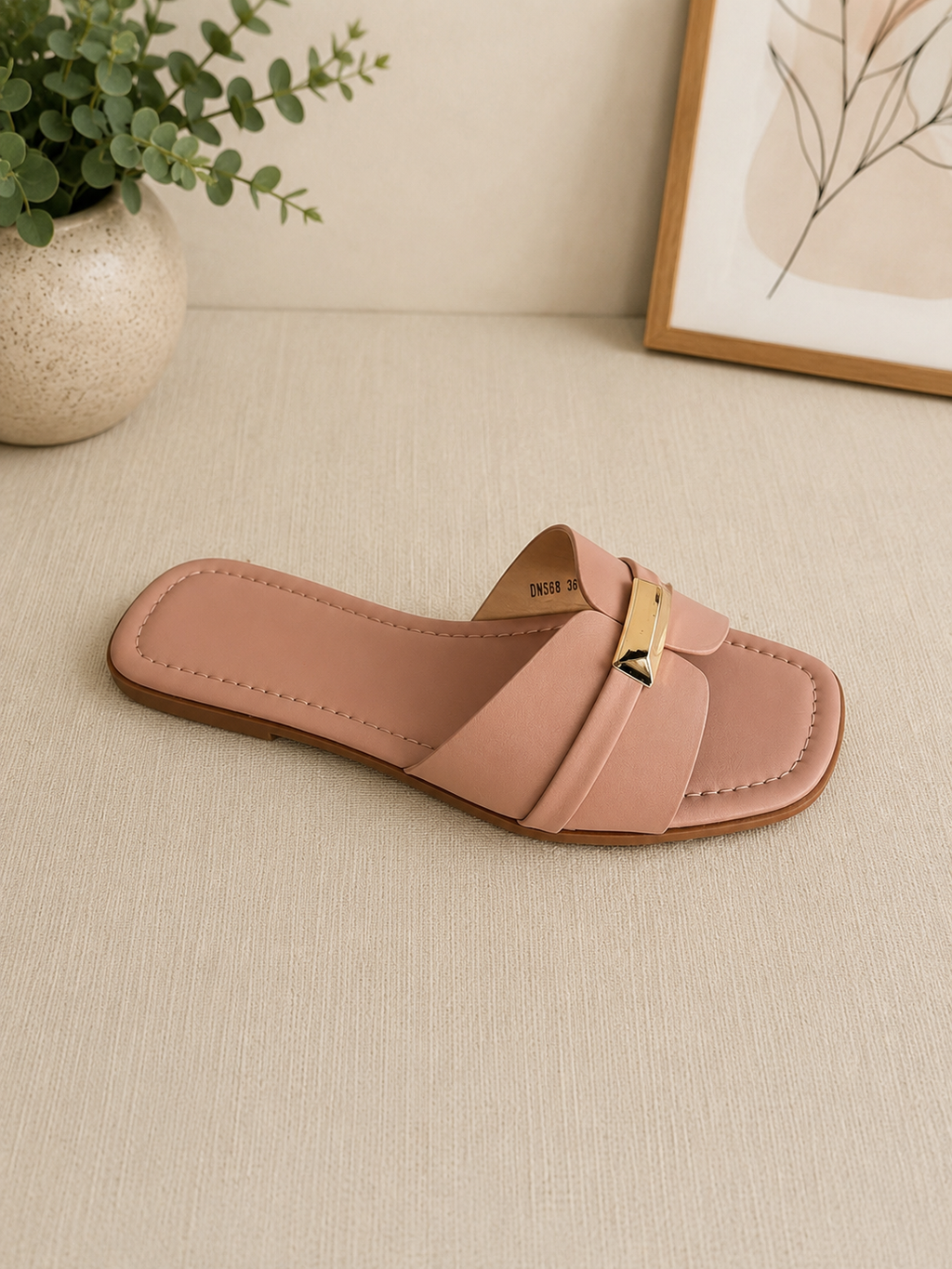 Gold Accent Open Toe Slides