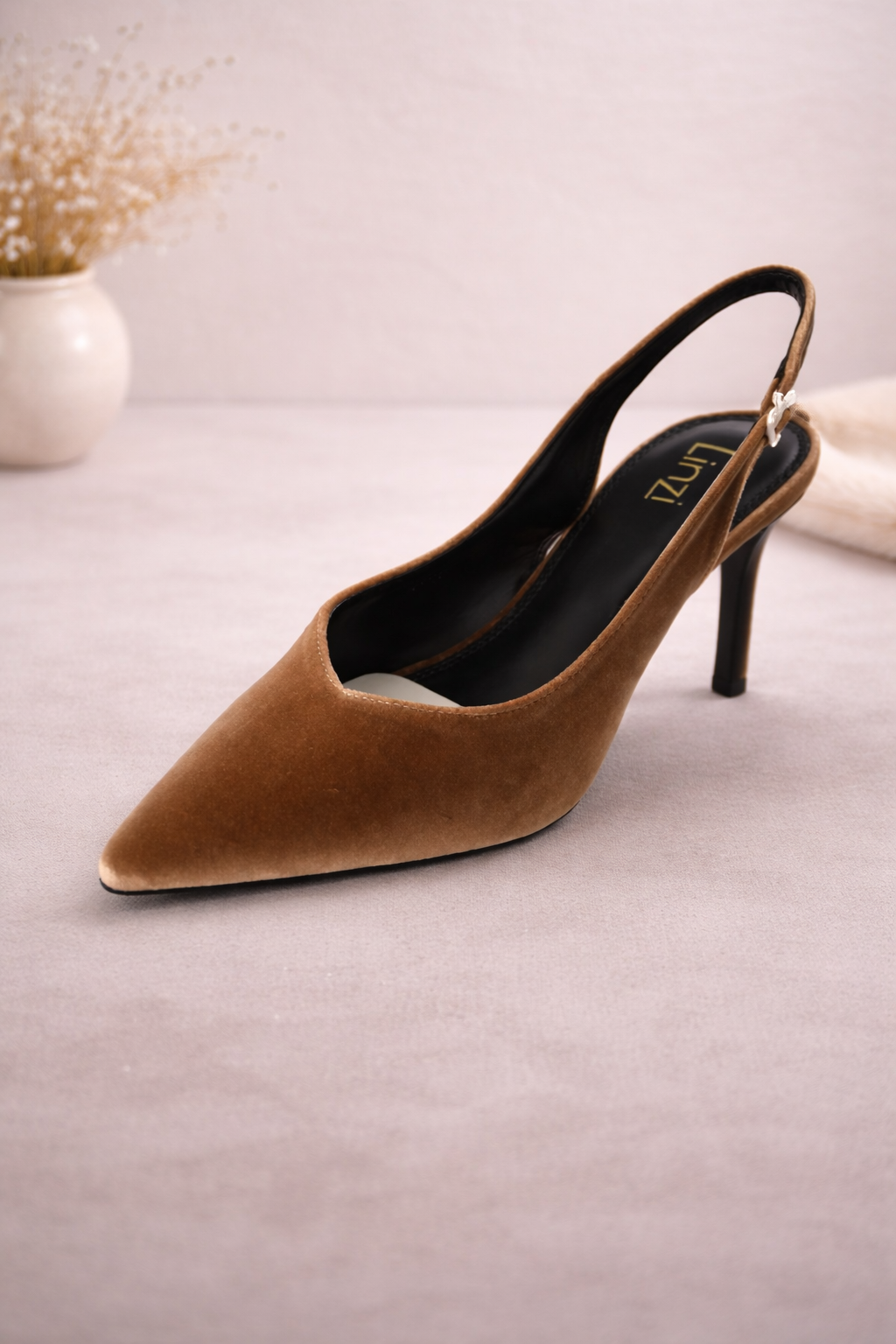 Suede slingback heel