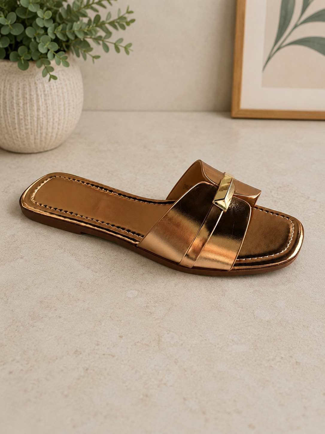 Gold Accent Open Toe Slides
