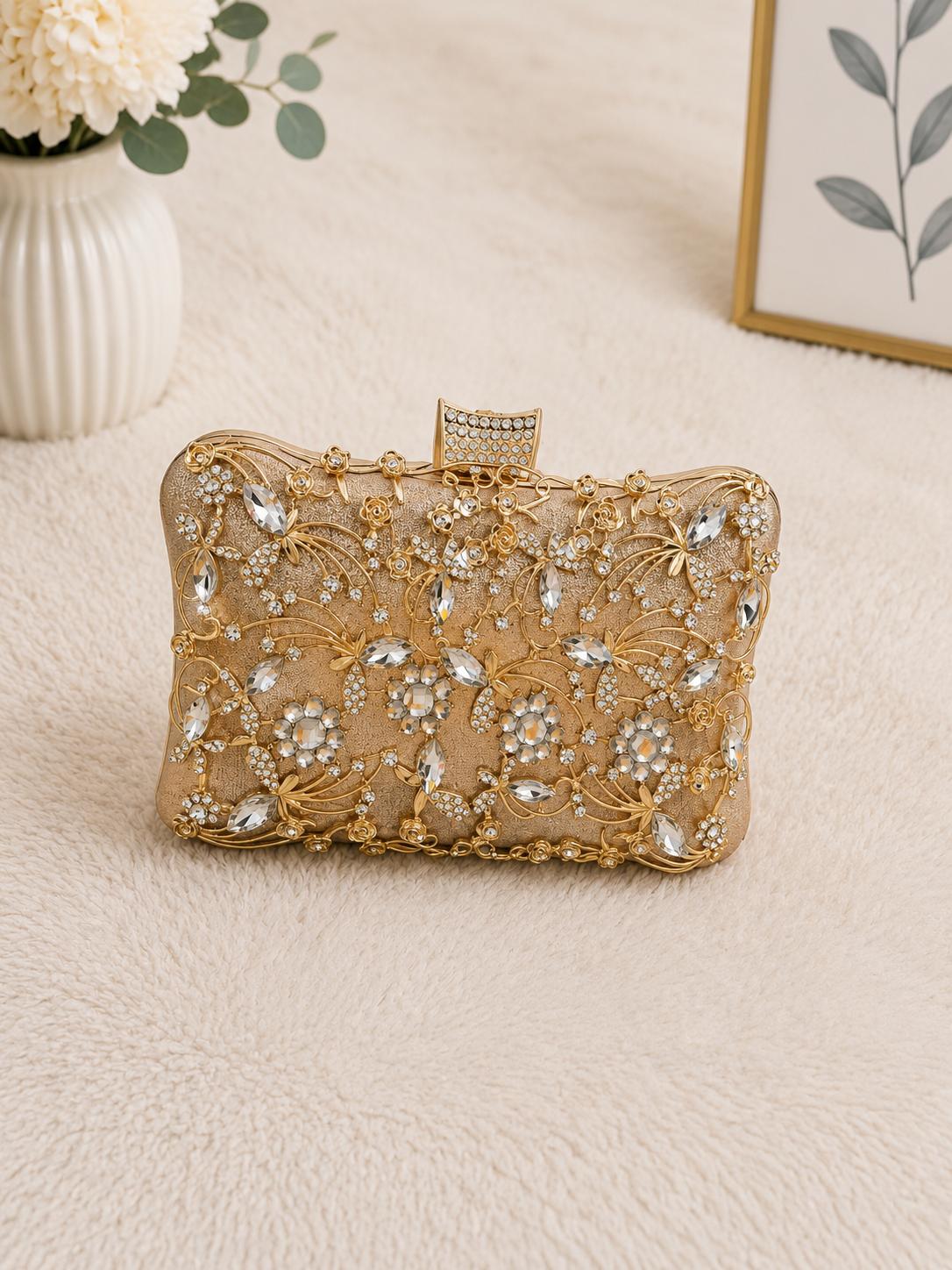 Gold rhinestone clutch