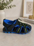 Black and navy slip on sandal