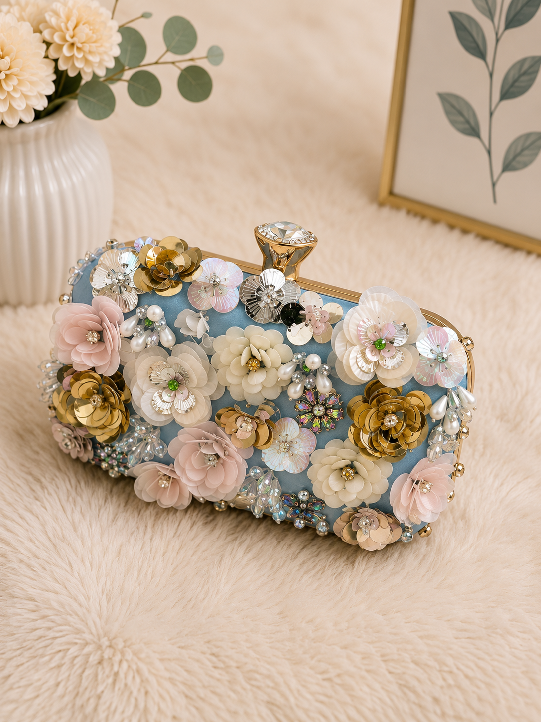 Floral Crystal Evening Clutch Bag