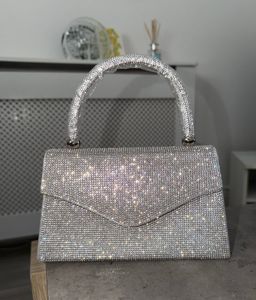 Rhinestone detailed clutch handbag
