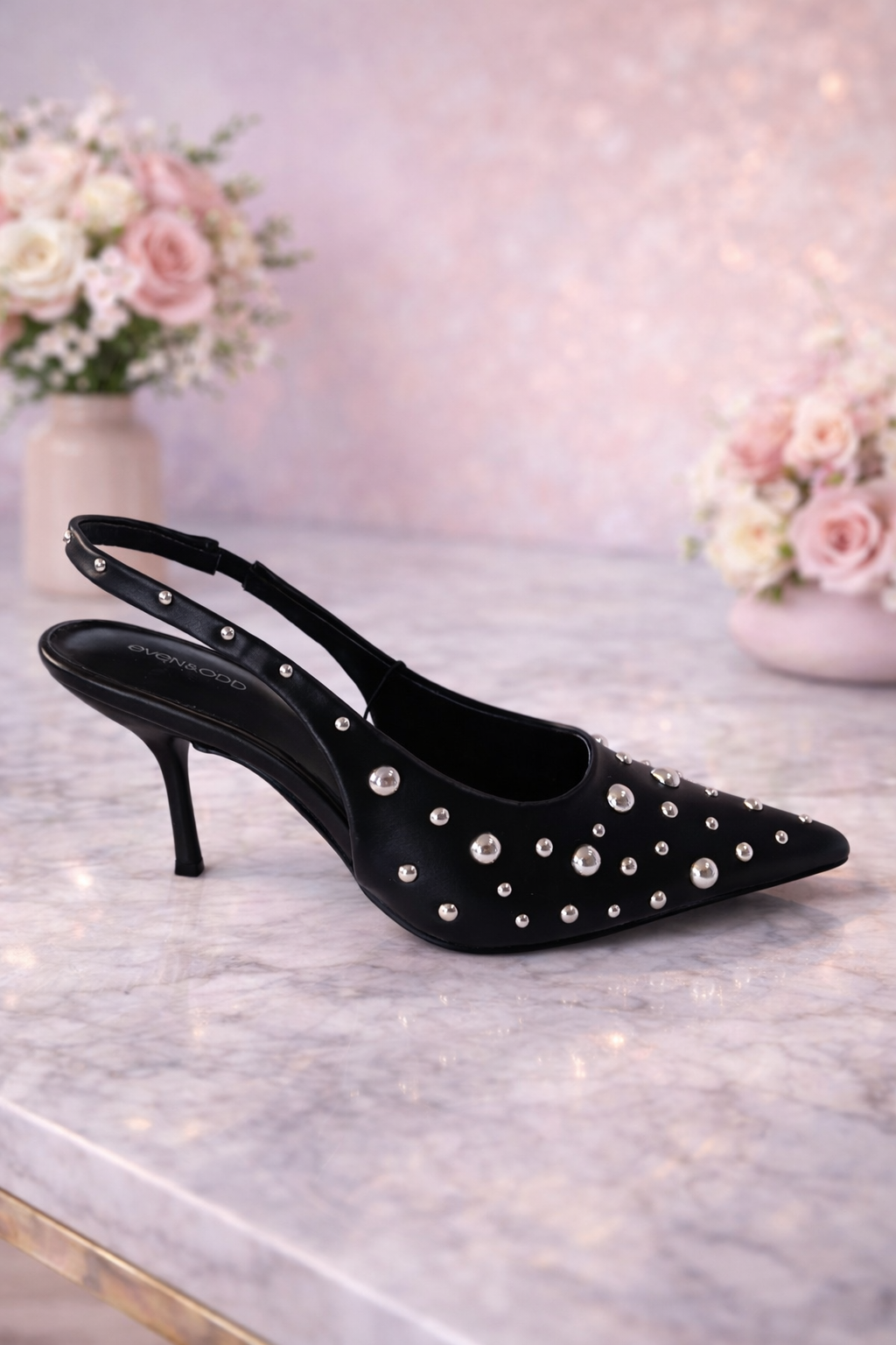kitten heel black studded