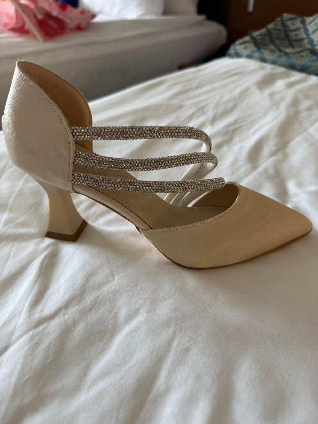 low heel diamanté strap pump