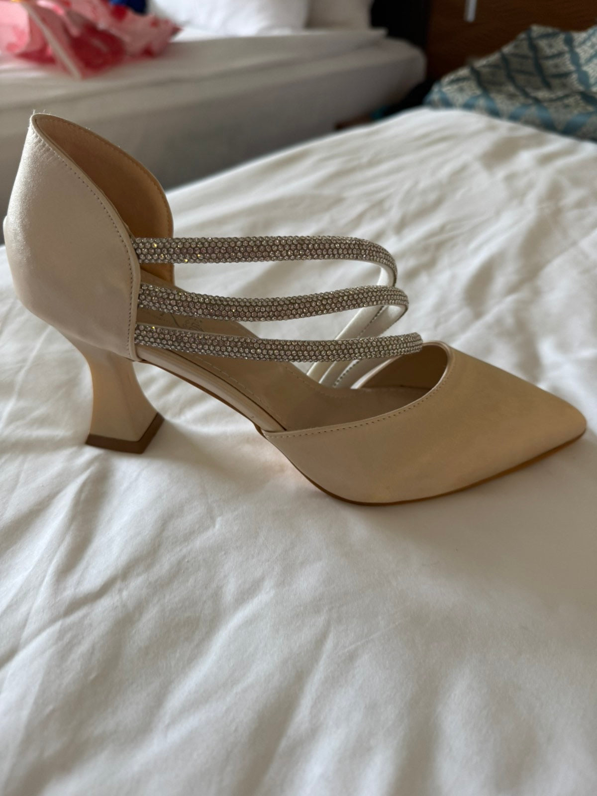 low heel diamanté strap pump
