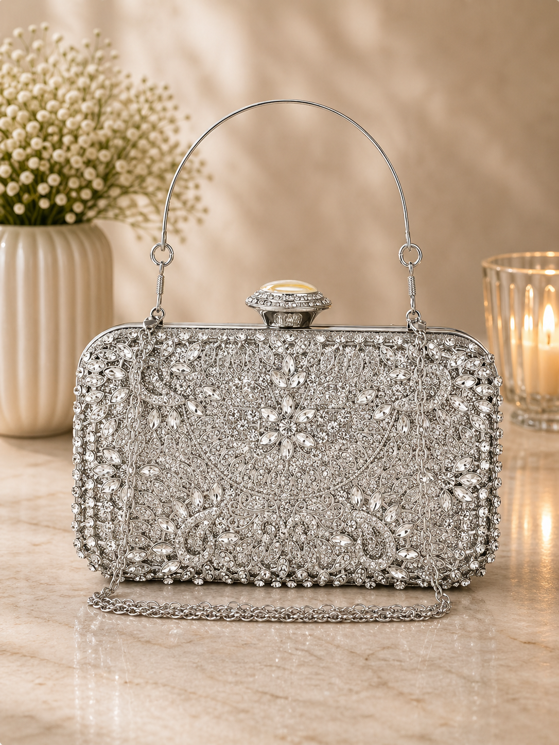 Silver Rhinestone Clutch Bag