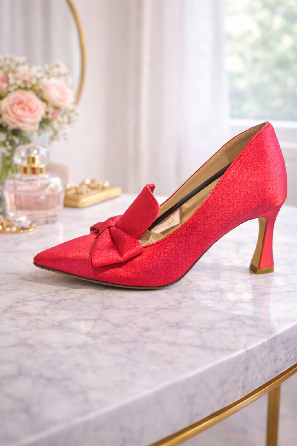 Bow detail satin high heel