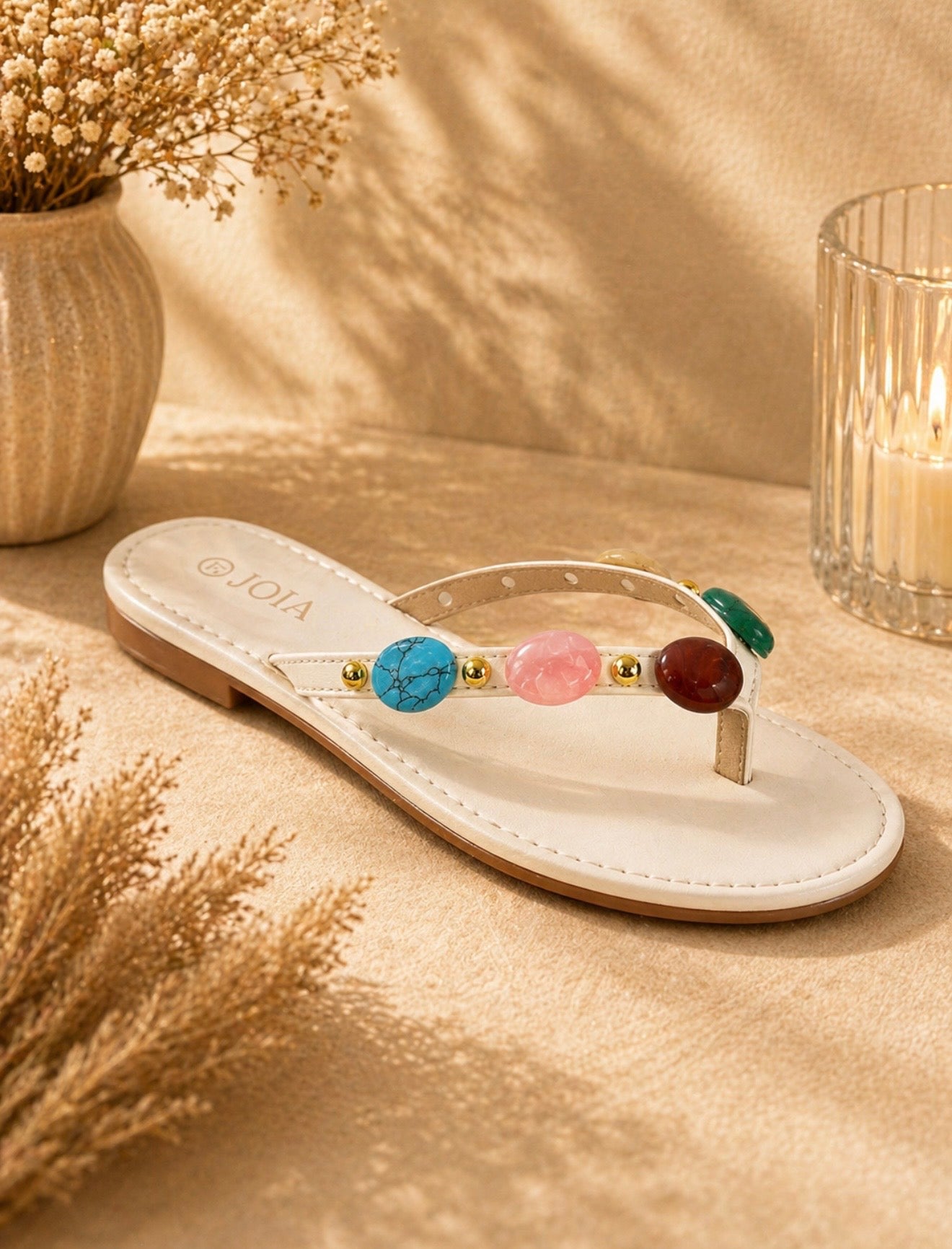 Gemstone Flat Flip-Flop Sandals