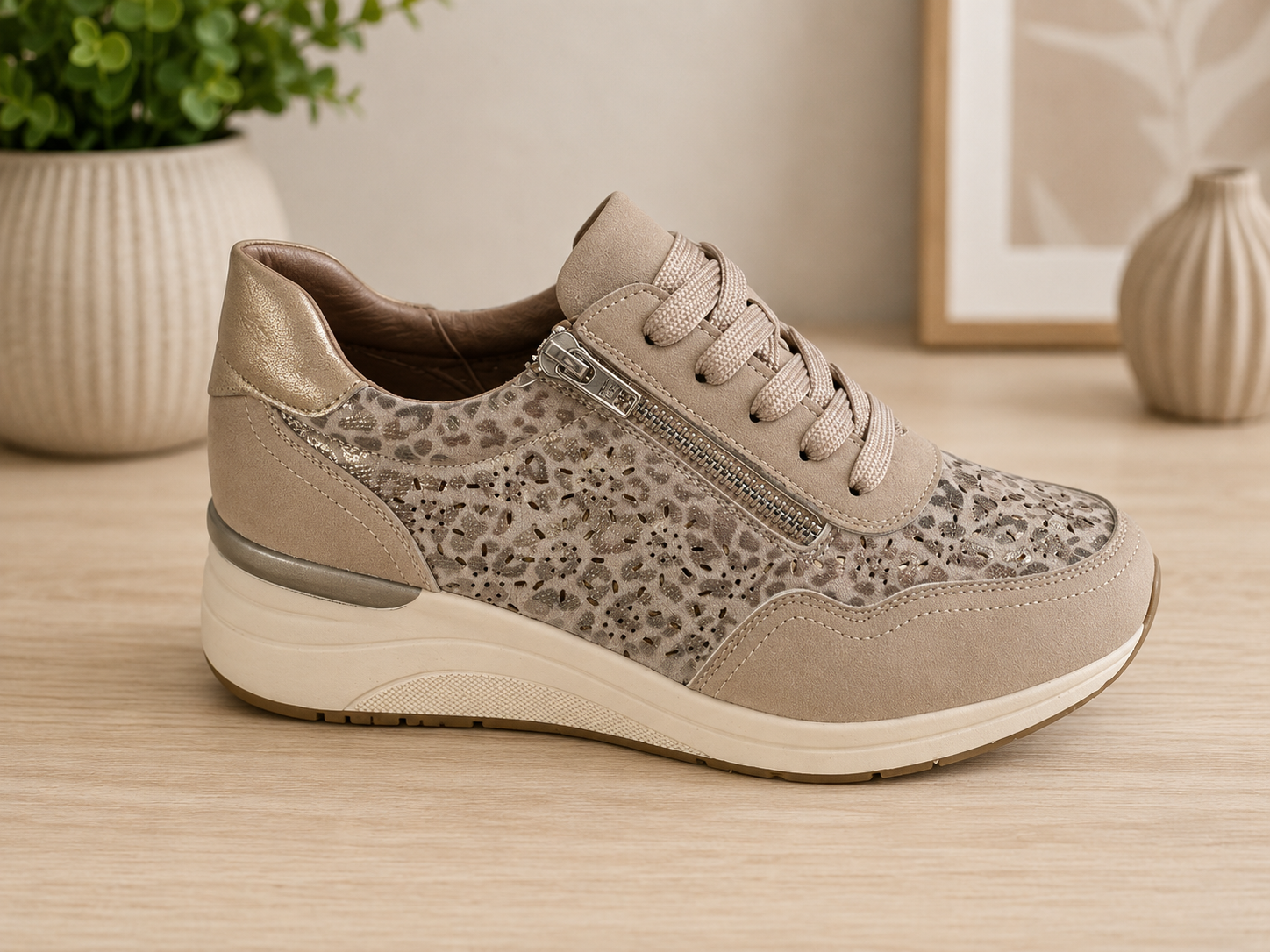Animal print wedge trainer