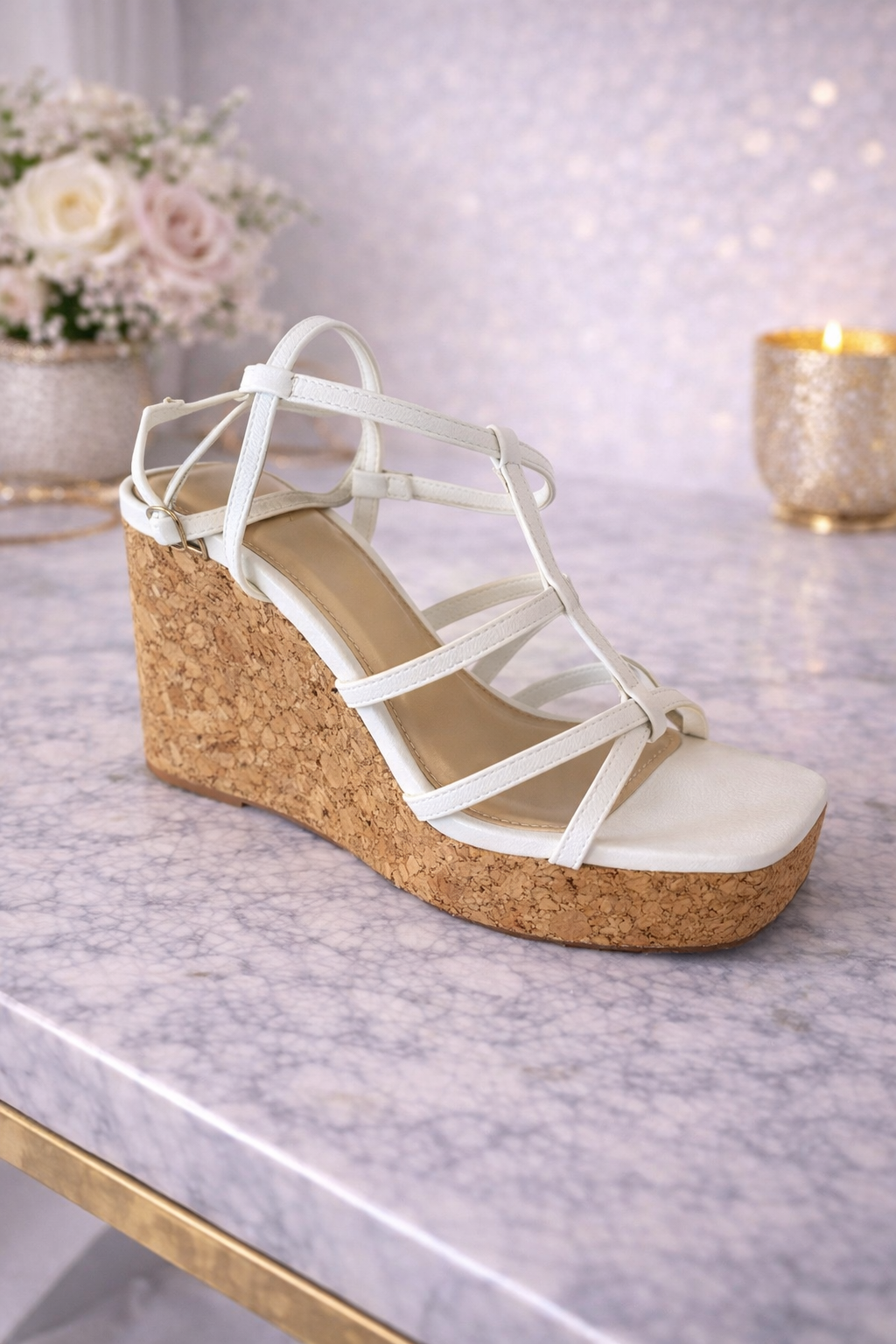 Strappy wedge heel
