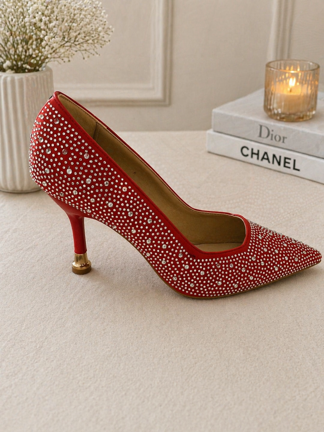 Diamanté Embellished Pointed High Heel
