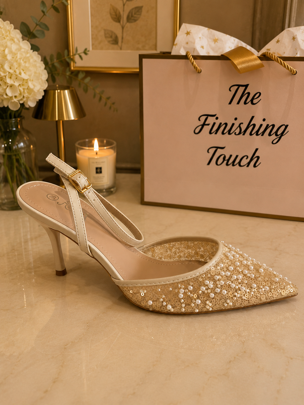 Sequin slingback heel