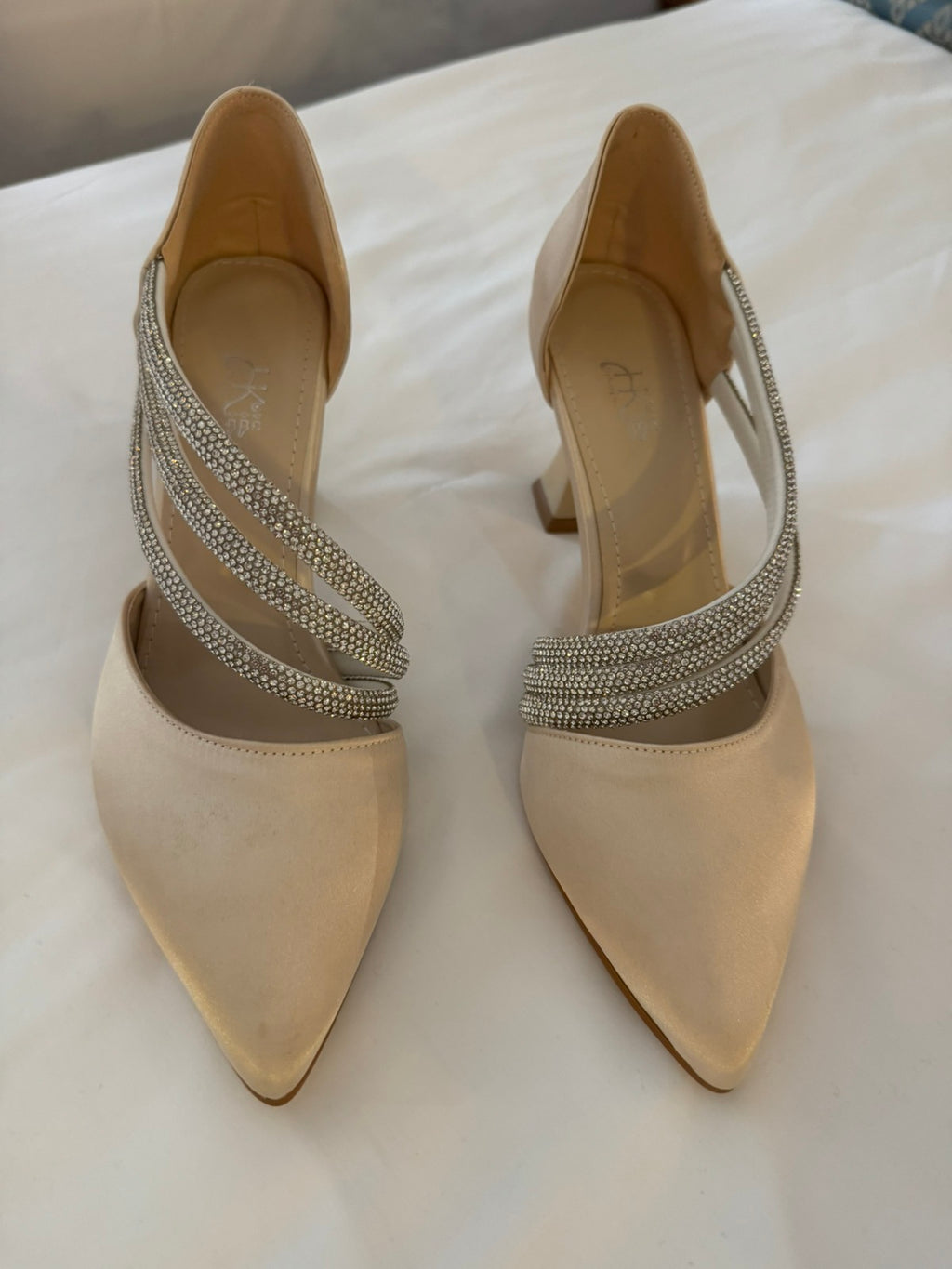 low heel diamanté strap pump