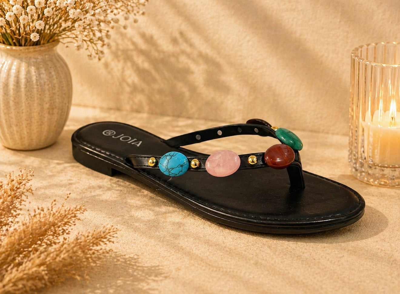 Gemstone Flat Flip-Flop Sandals