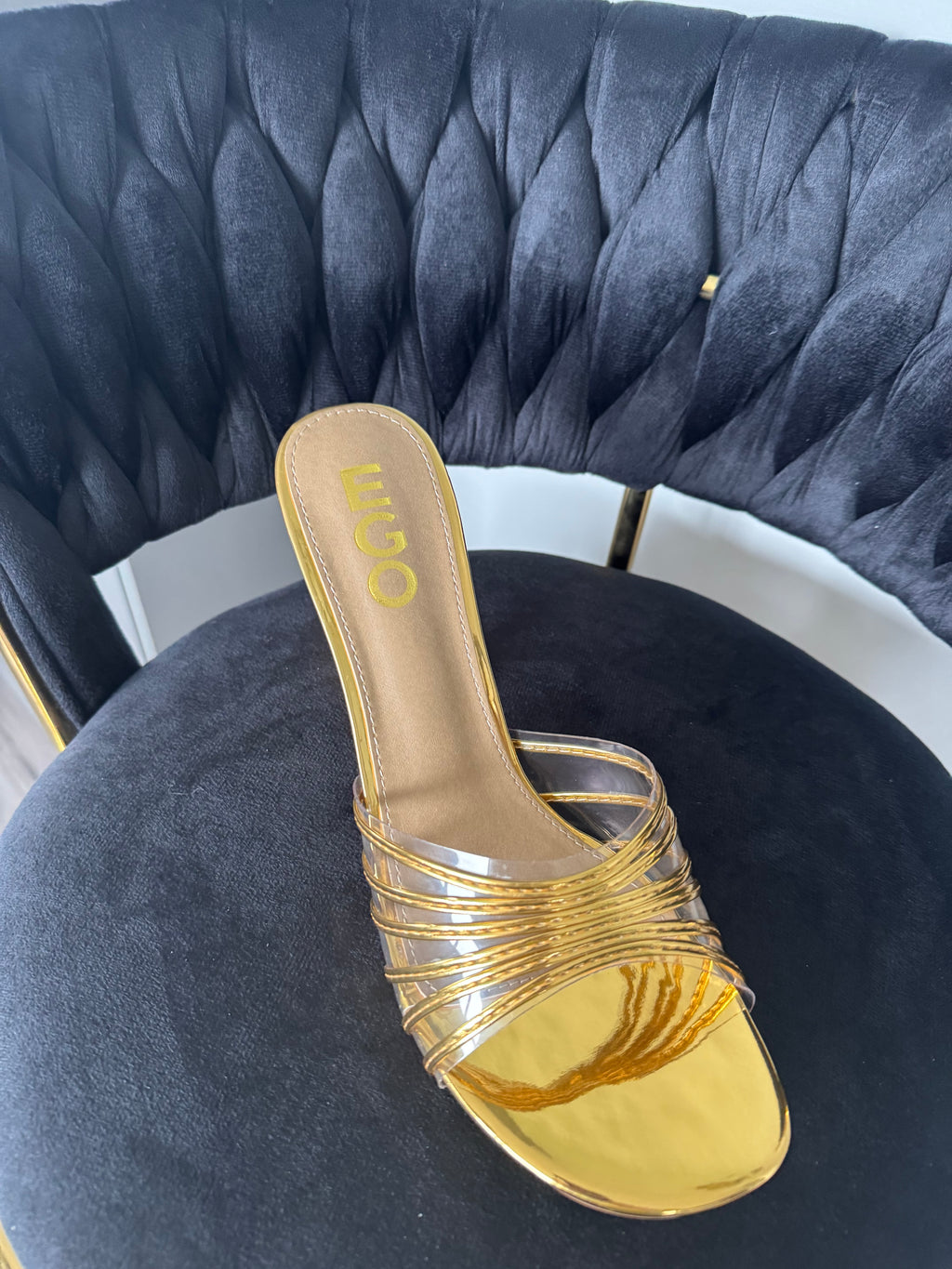 Gold straps slip on mule