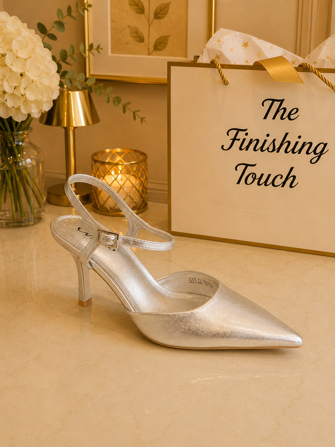 Silver pointed toe strappy heel