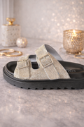 Diamanté double strap slider sandal