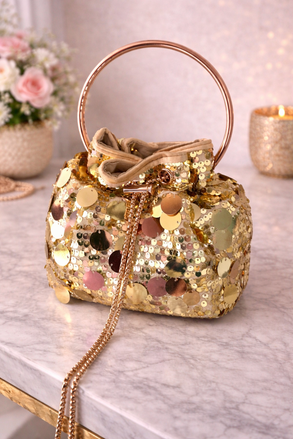 Gold sequin bag
