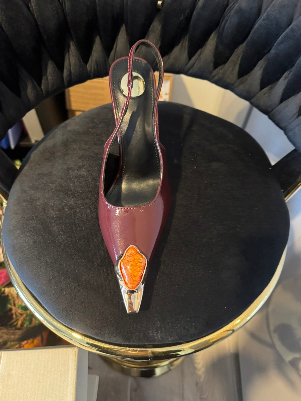 Gem embellished slingback pointed heel