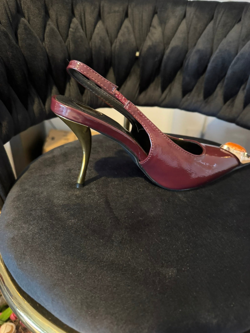 Gem embellished slingback pointed heel