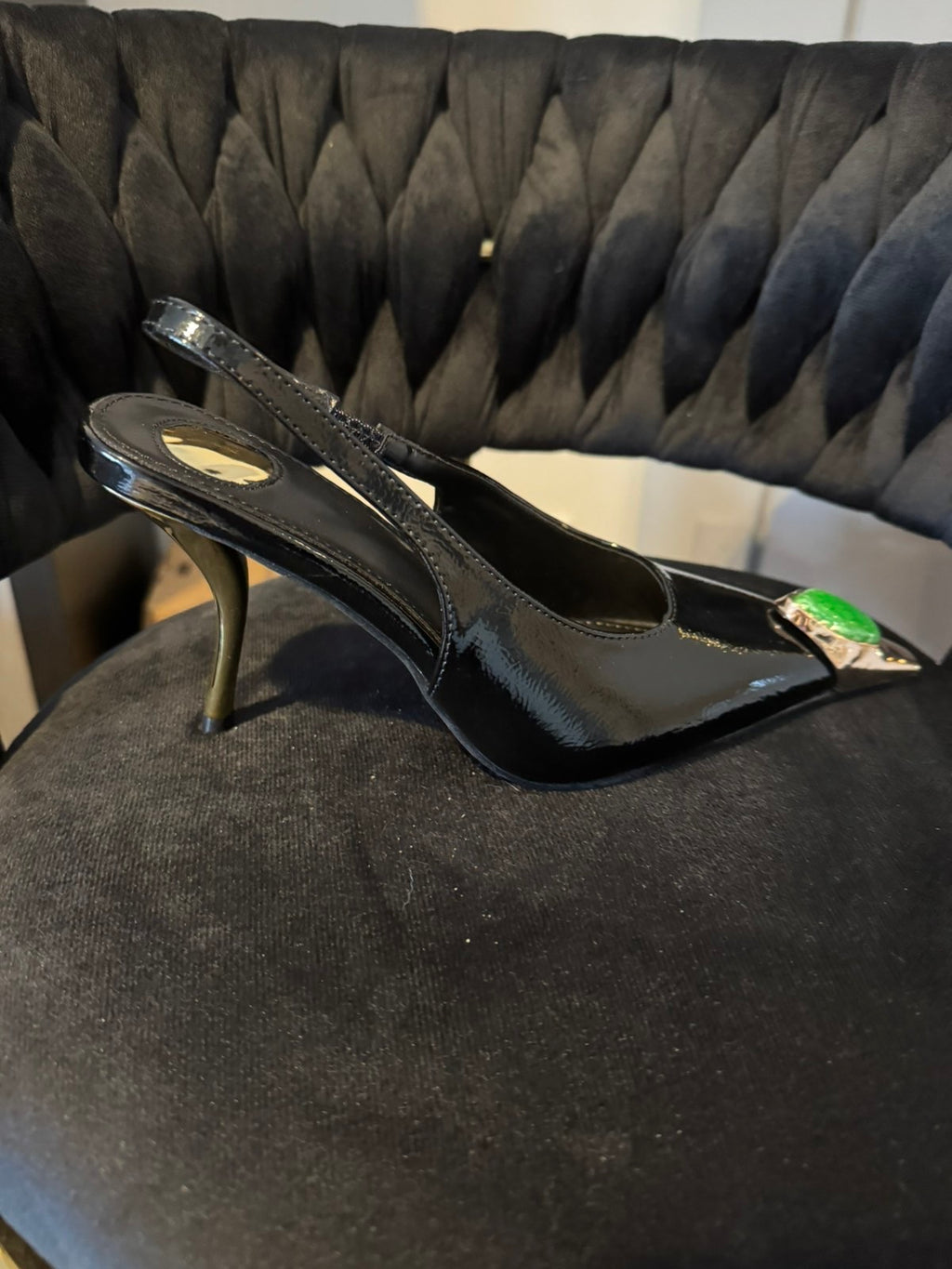 Gem embellished slingback pointed heel