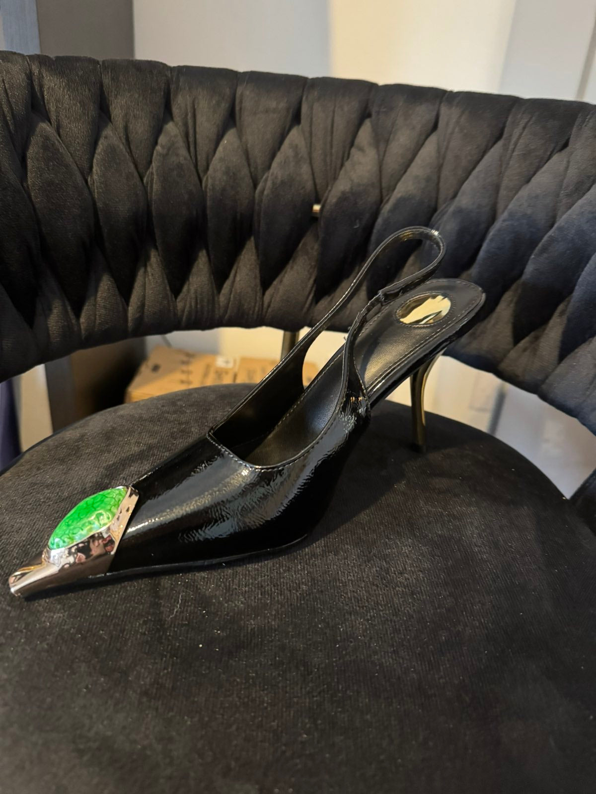 Gem embellished slingback pointed heel