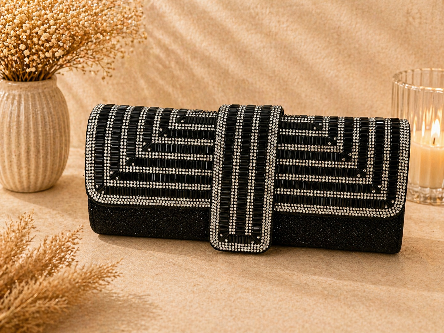Black Rhinestone Evening Clutch Bag