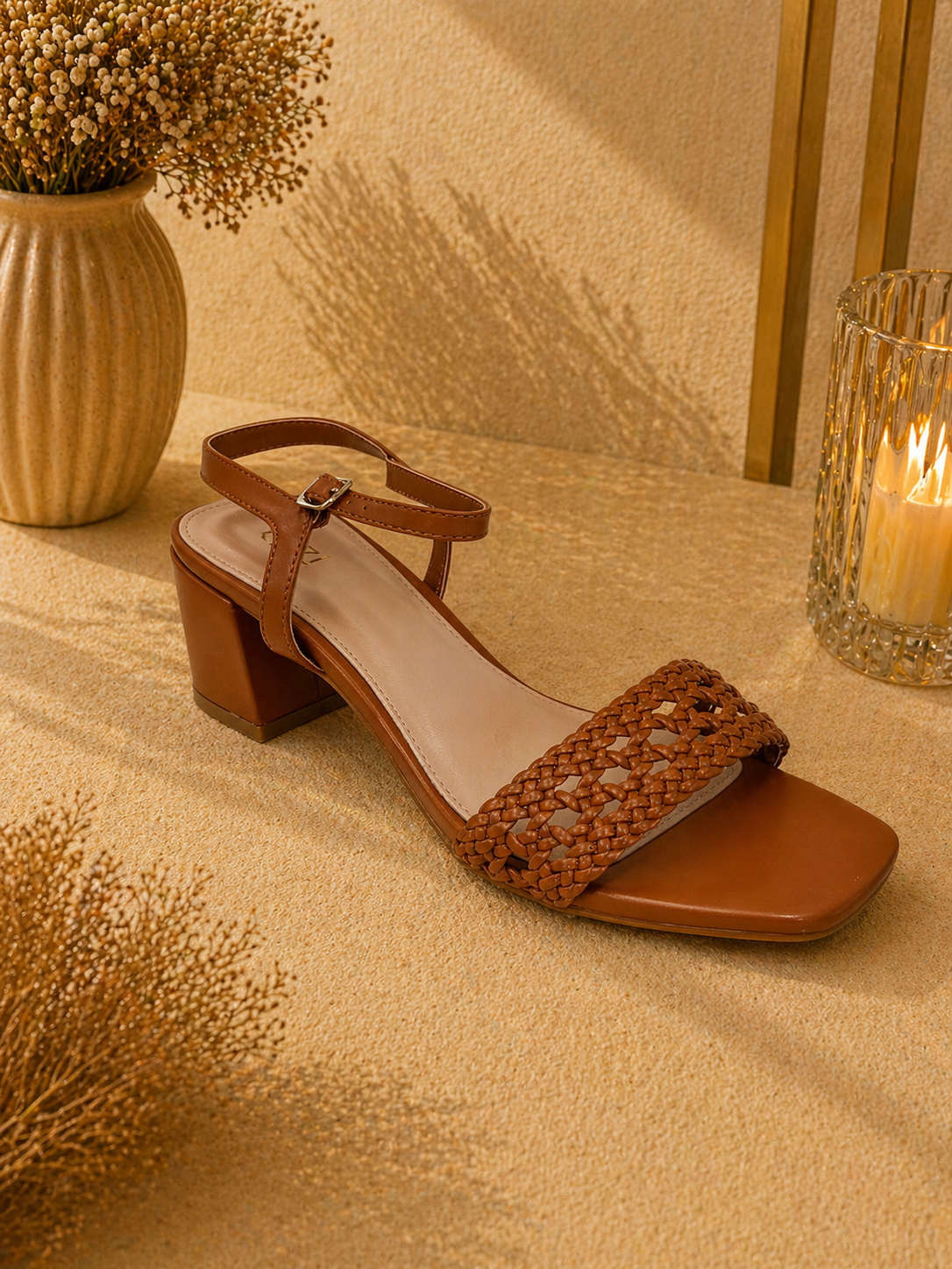Braided Strap Block Heel Sandal