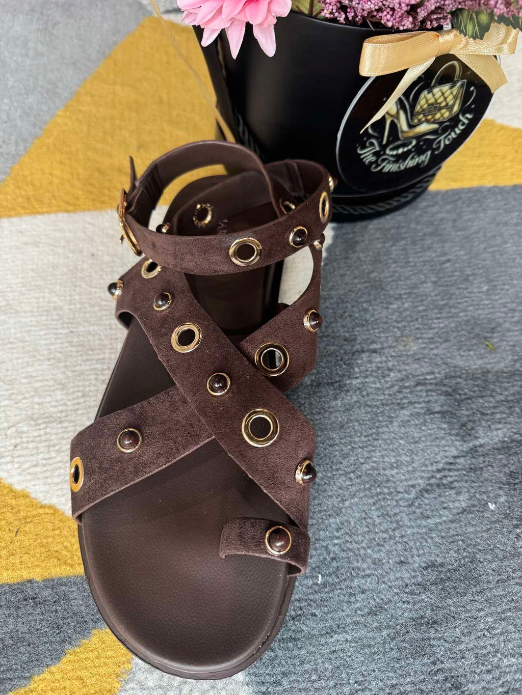 Studded Cross-Strap Sandals