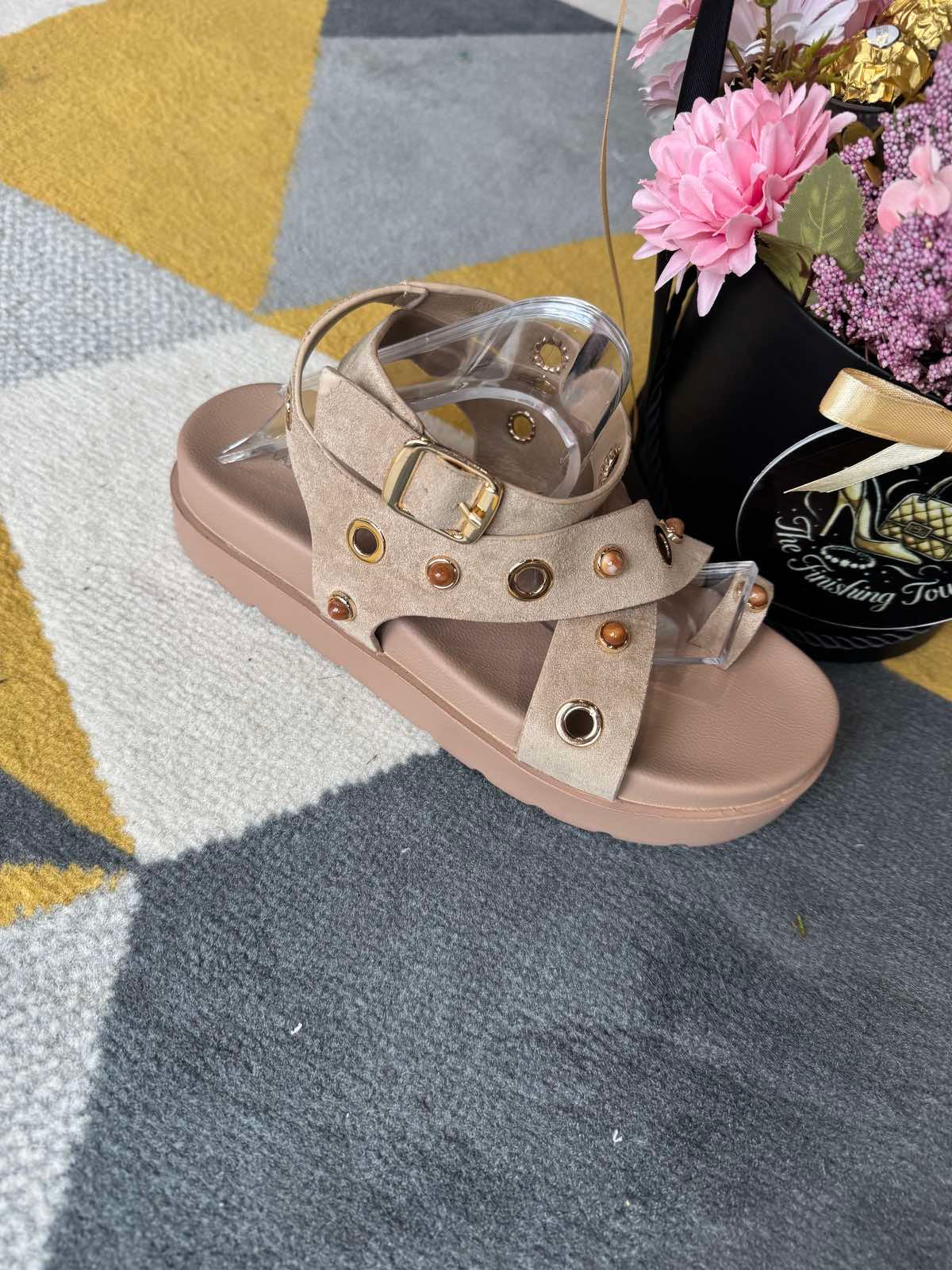 Studded Cross-Strap Sandals