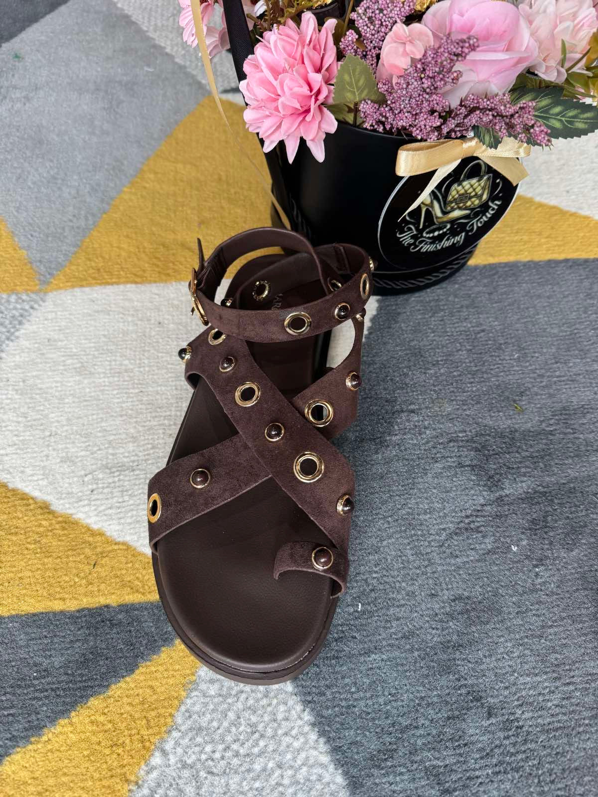 Studded Cross-Strap Sandals