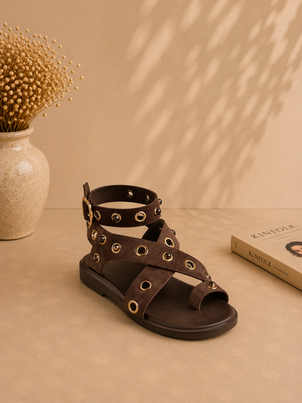 Studded Cross-Strap Sandals
