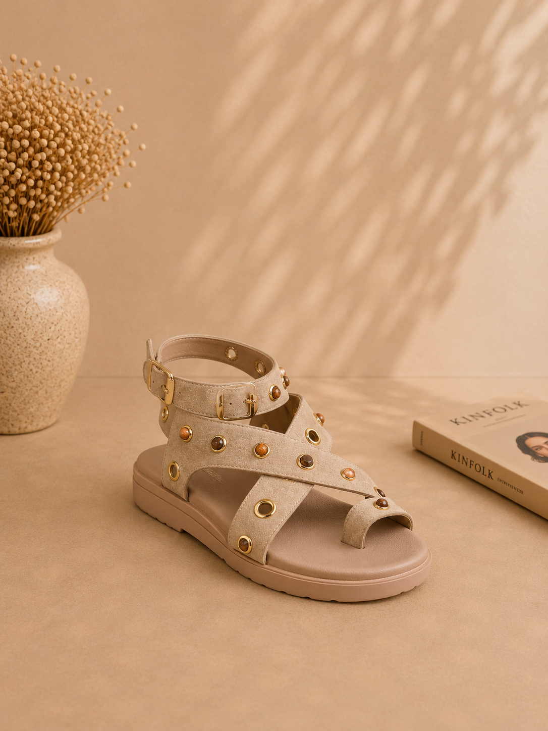 Studded Cross-Strap Sandals