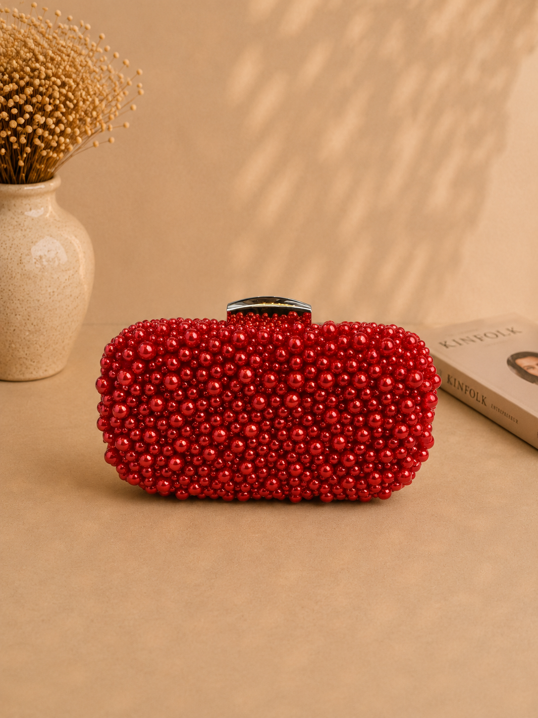 Red Pearl Clutch Bag