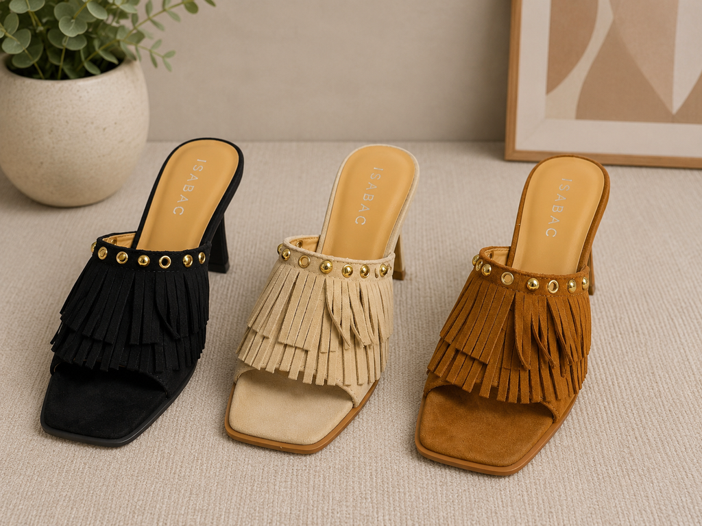 Fringe slip on mule