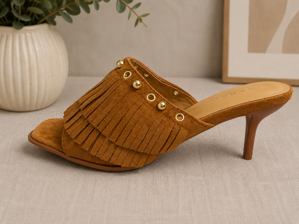 Fringe slip on mule