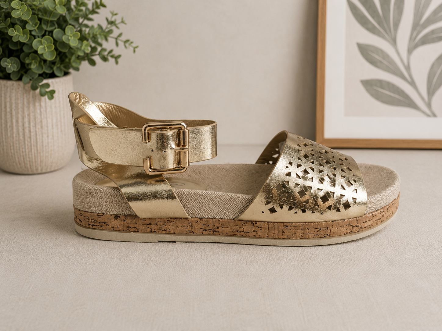 Gold flat platform sandal